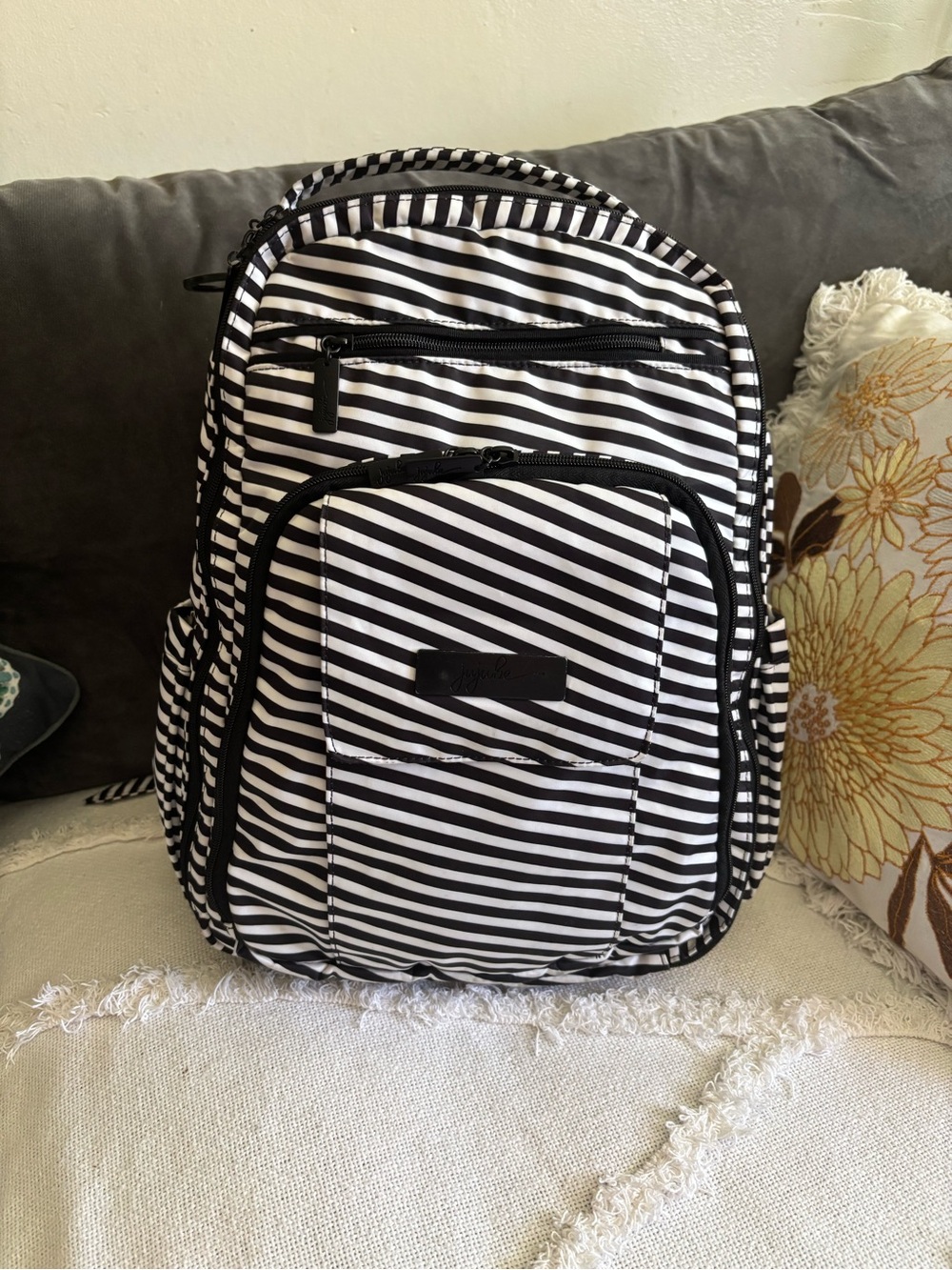 JuJuBe Be Right Back Travel Backpack Diaper Bag Striped Memory Foam Changing Pad